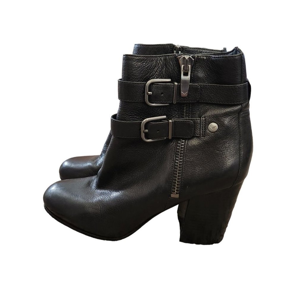 Via Spiga Womens Leather Ankle Boots 10M Zip Black Italy Buckle Moto Chic FLAWS‎